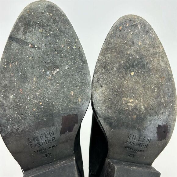 Eileen Fisher Black Leather Ankle Booties Size 7.5 Casual Back Zip Closure - Picture 10 of 12